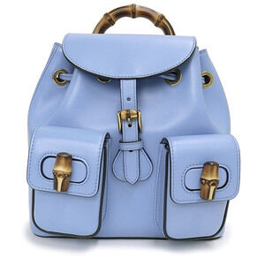 Gucci Bamboo Backpack Daypack Smooth Leather Blue